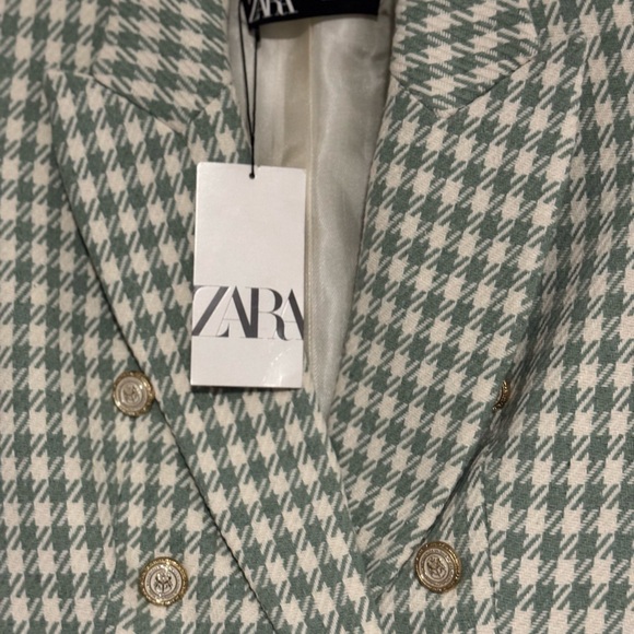 Zara Mint and Cream Houndstooth Blazer - Picture 2 of 8